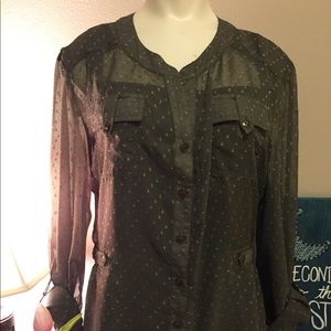 Olive Sheer longsleeve Blouse with camisole